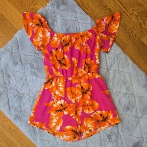 Lulus Pink/Orange Floral Romper, Womens Medium, Great Condition